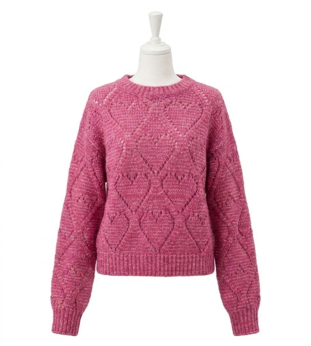 NEW MOLLY BRACKEN heart metallic knit sweater in purple